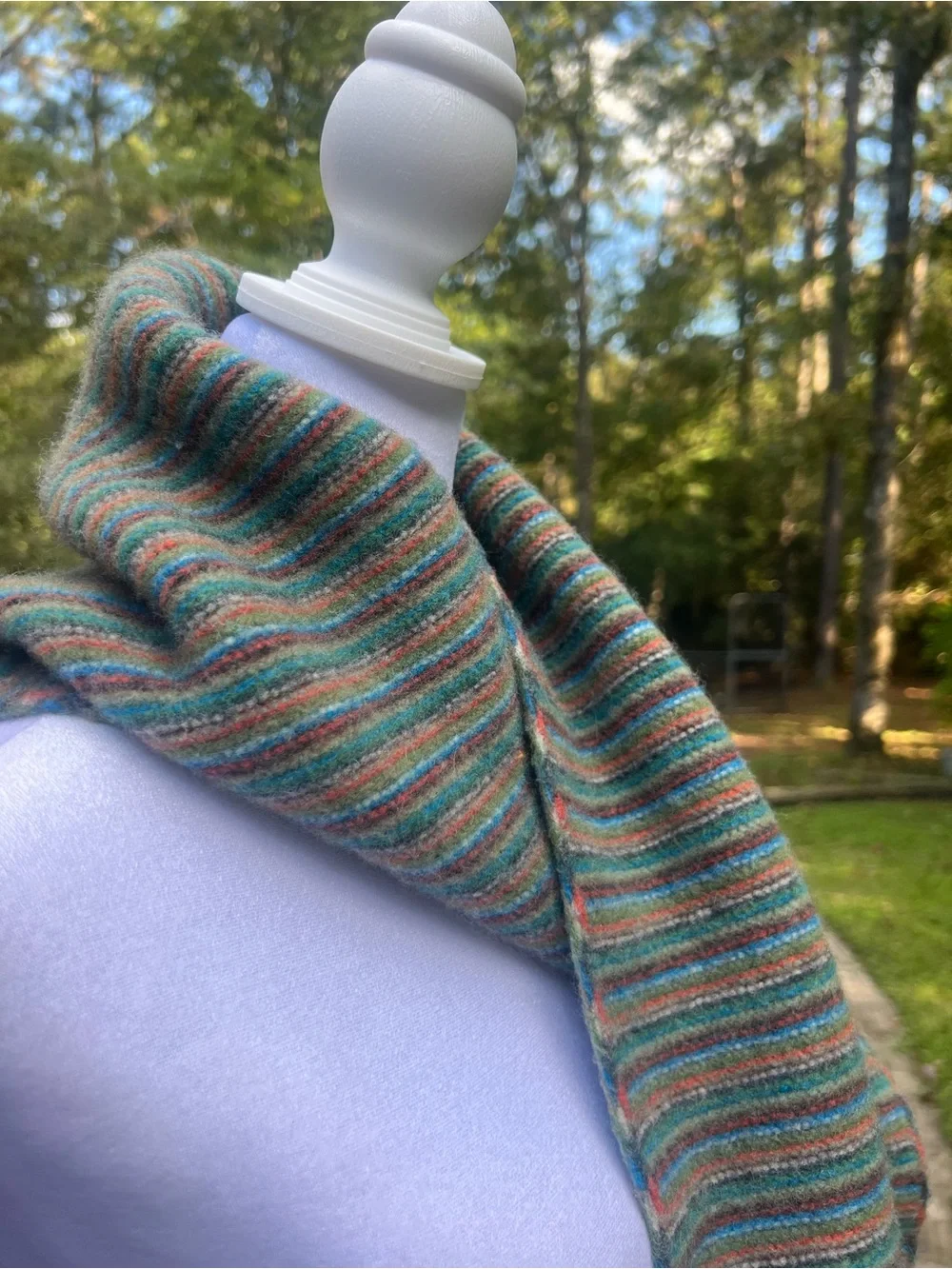 Vintage 100% Lambswool Striped Scarf Multicolor Fringe Made Hong Kong